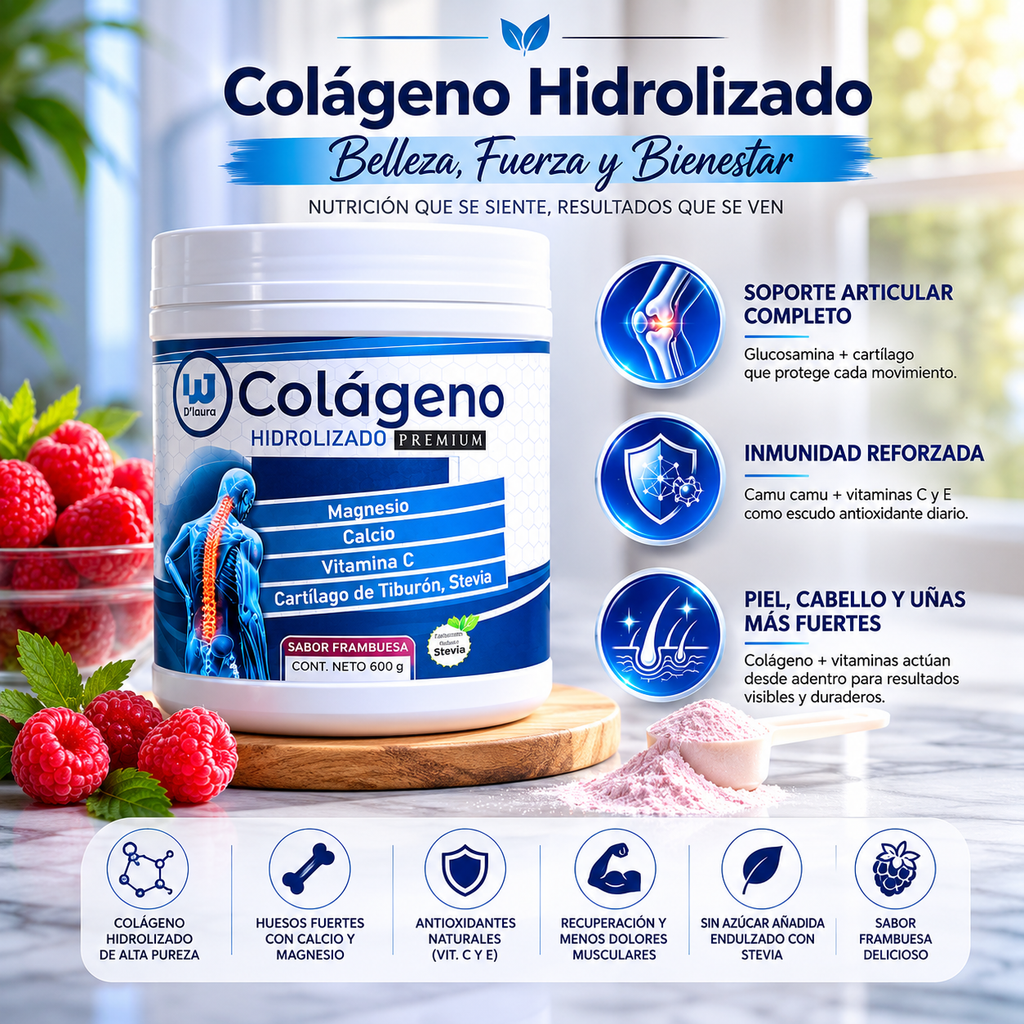 Cólageno Hidrolizado Premium 600g Sabor Frambuesa