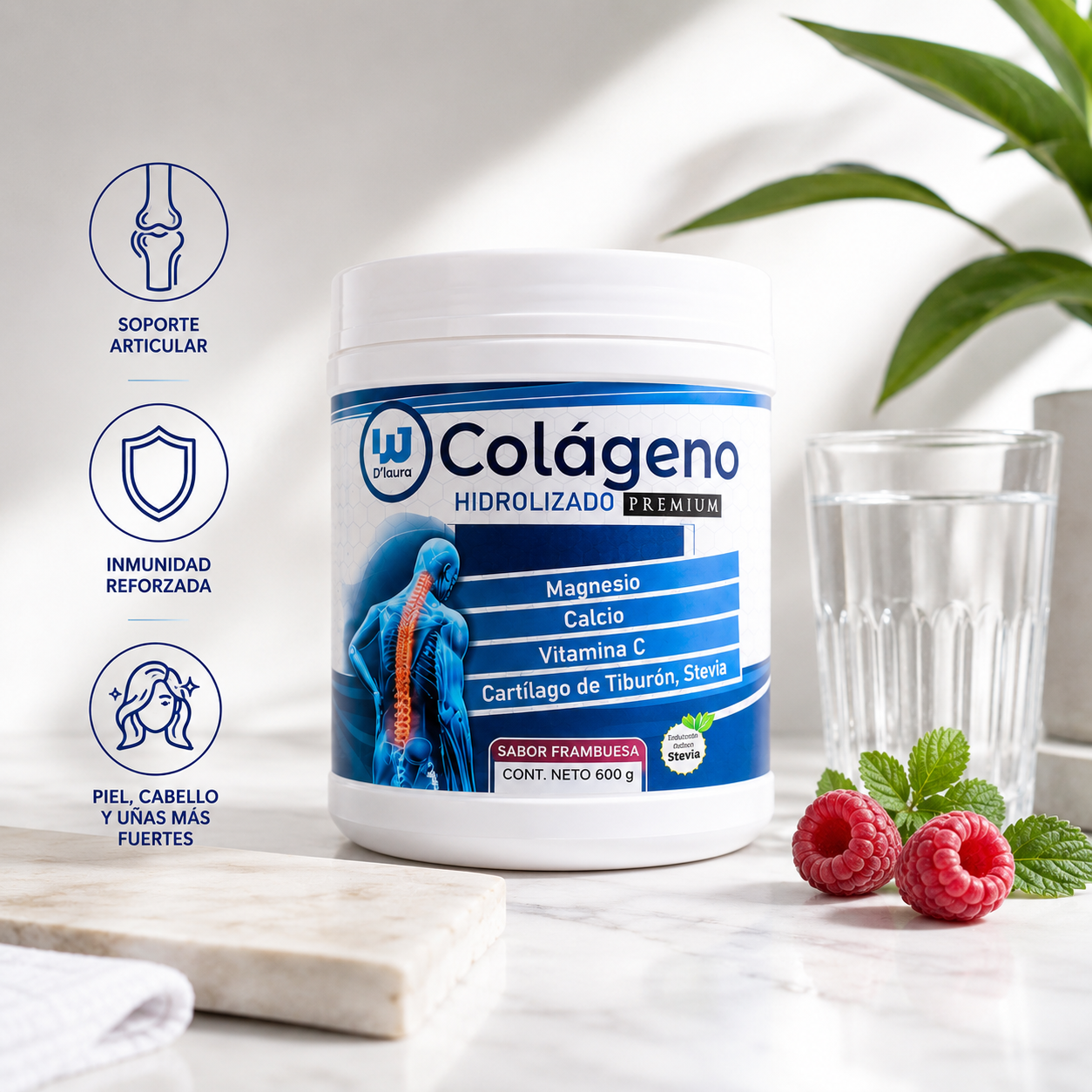 Cólageno Hidrolizado Premium 600g Sabor Frambuesa