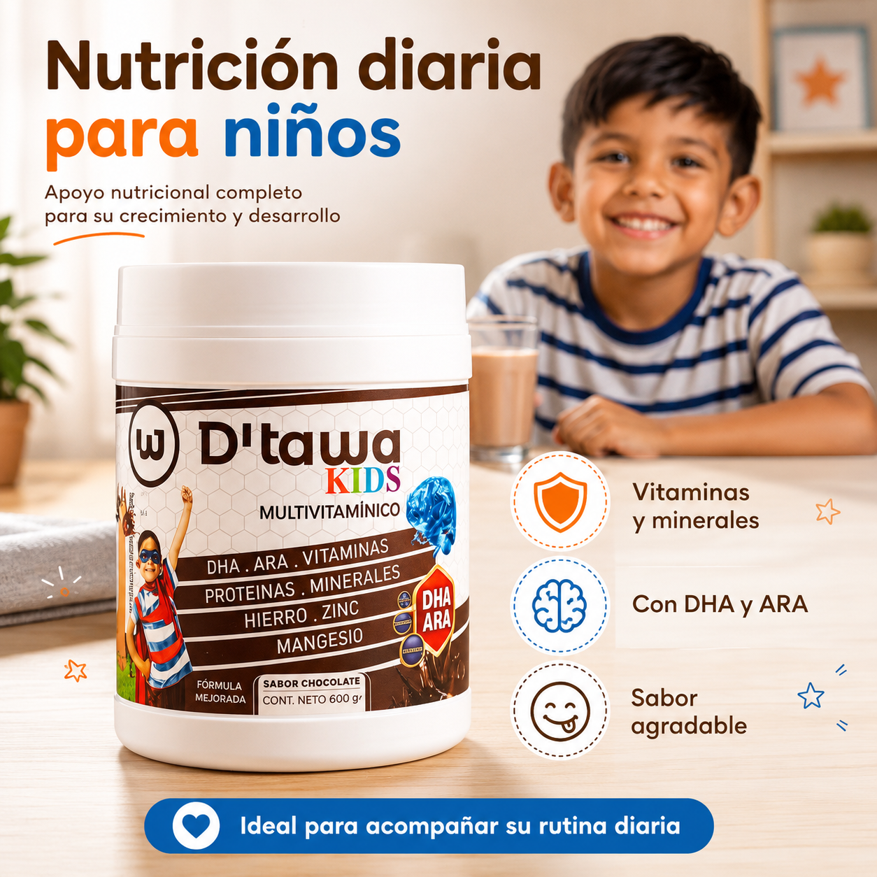D'TAWA KIDS – Multivitamínico Infantil 600g – Sabor Chocolate
