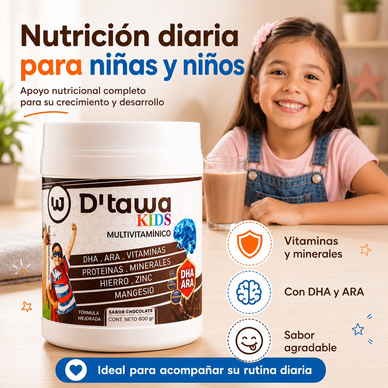 D'TAWA KIDS – Multivitamínico Infantil 600g – Sabor Chocolate